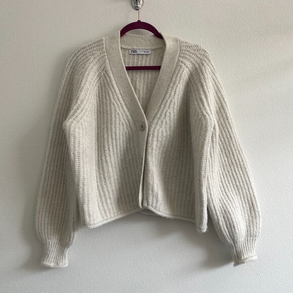 Zara Sweaters - Zara Sweater Cardigan L Gray Knit V Neck Wool Alpaca Blend Clean Girl Minimal